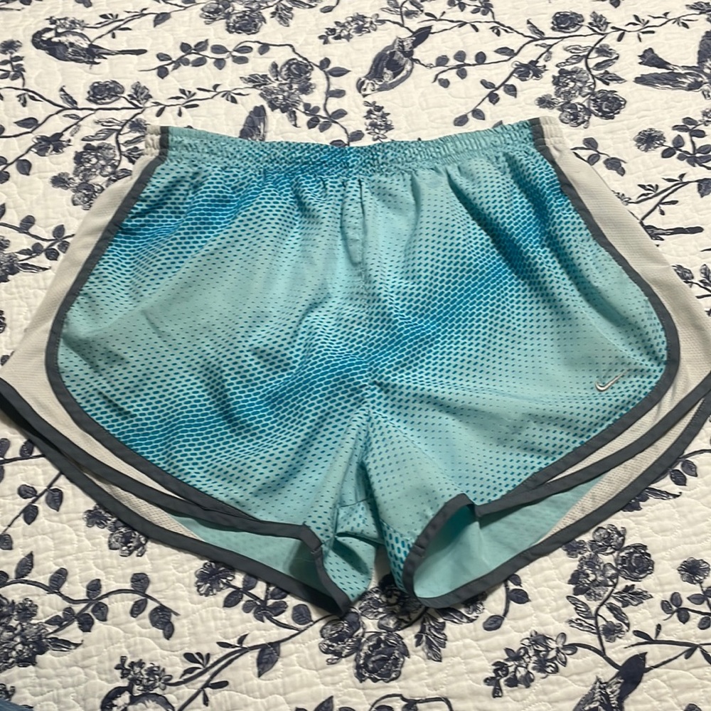Nike athletic shorts aqua blue gray white.  Large. L. Gently used, lined